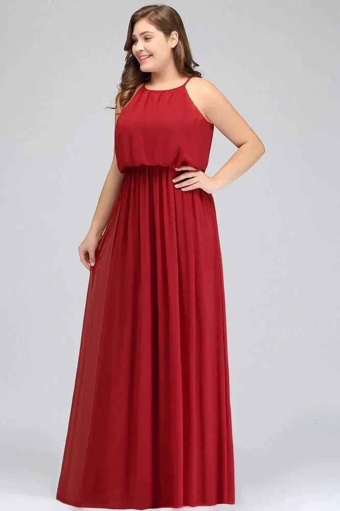Floor Length Sleeveless A-Line Straps Plus size Evening Dresses with Ruffles - Image 3