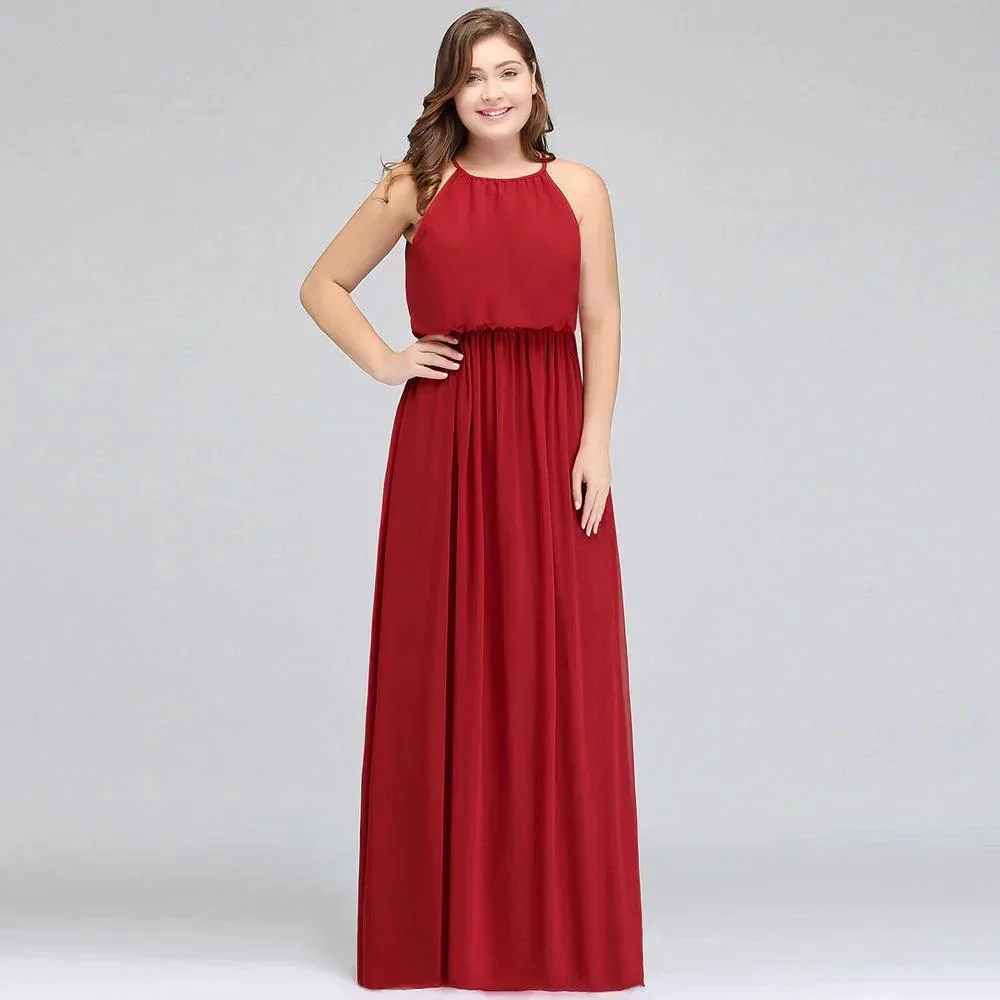 Floor Length Sleeveless A-Line Straps Plus size Evening Dresses with Ruffles - Image 8