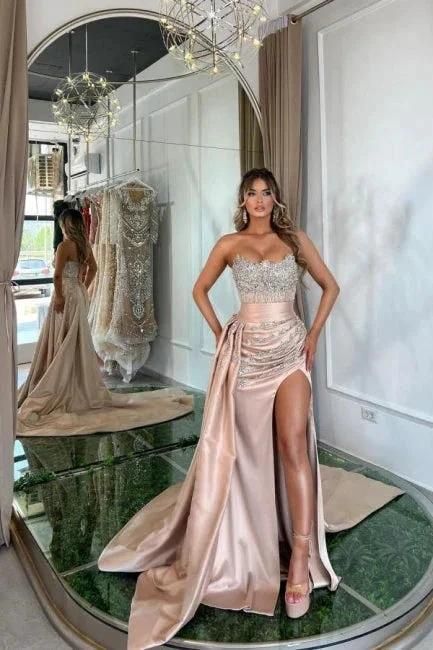 Floor-Length Split Front Sweetheart Ruffles Sleeveless Prom Dresses with Beadings - Image 6