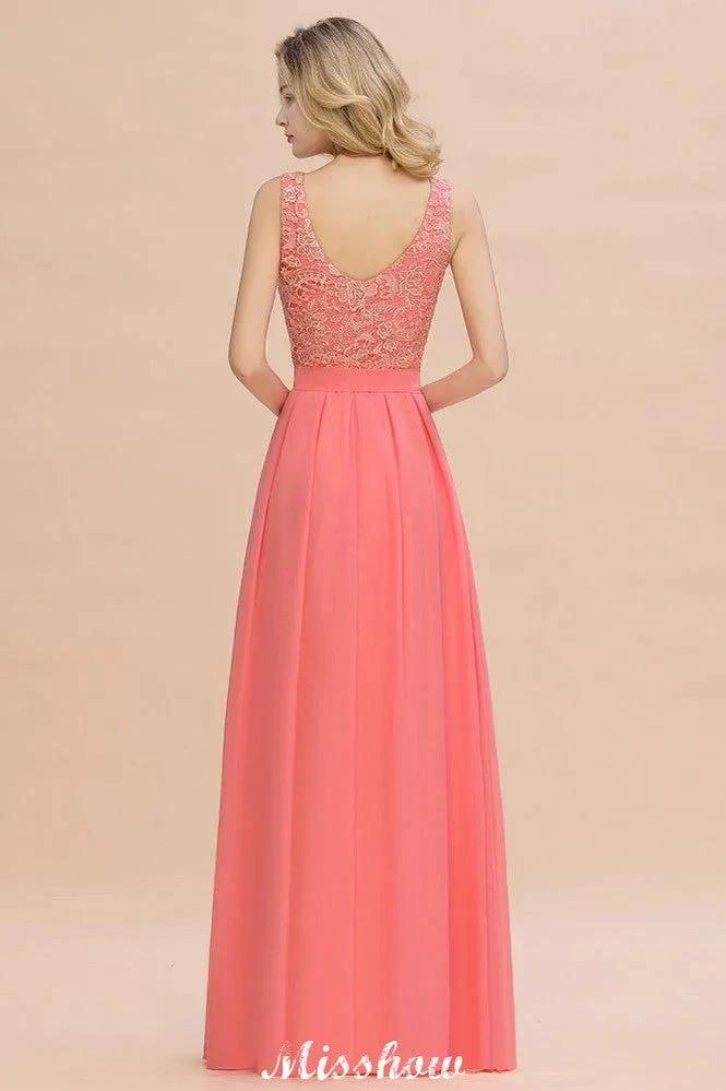 Floral Lace A-line Simple Wedding Dress Sleeveless Maxi Bridesmaid Dress - Image 2
