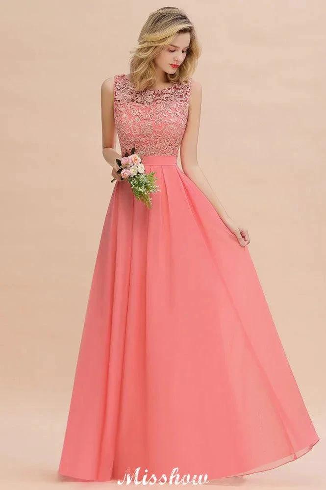 Floral Lace A-line Simple Wedding Dress Sleeveless Maxi Bridesmaid Dress - Image 3