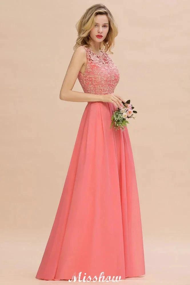 Floral Lace A-line Simple Wedding Dress Sleeveless Maxi Bridesmaid Dress - Image 4