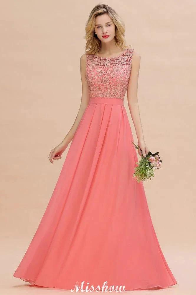 Floral Lace A-line Simple Wedding Dress Sleeveless Maxi Bridesmaid Dress - Image 5