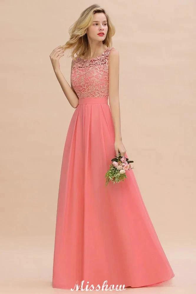 Floral Lace A-line Simple Wedding Dress Sleeveless Maxi Bridesmaid Dress - Image 6