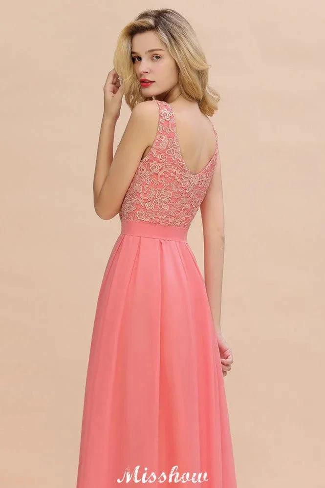 Floral Lace A-line Simple Wedding Dress Sleeveless Maxi Bridesmaid Dress - Image 8
