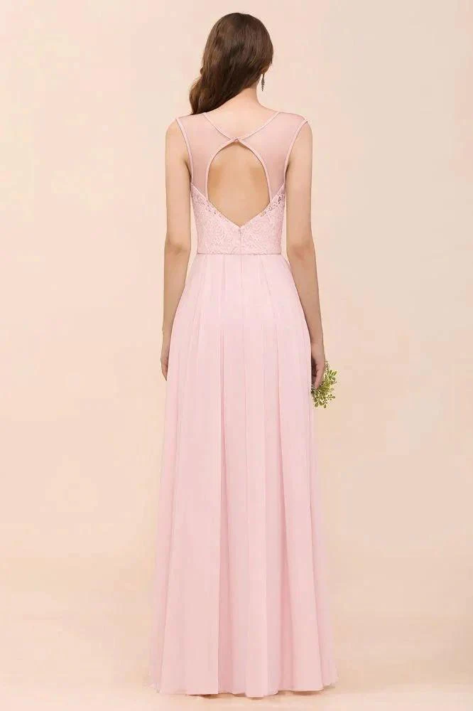 Floral Lace Bridesmaid Dress Pink A-line Wedding Party Dress - Image 2