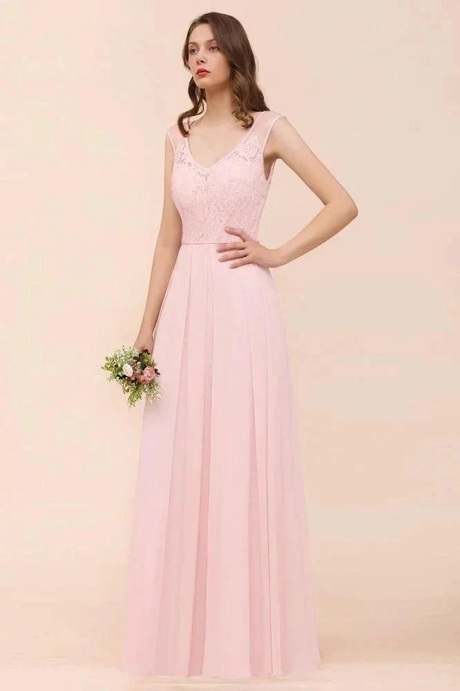 Floral Lace Bridesmaid Dress Pink A-line Wedding Party Dress - Image 4