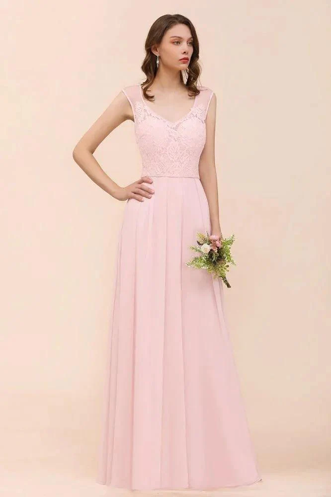 Floral Lace Bridesmaid Dress Pink A-line Wedding Party Dress - Image 6