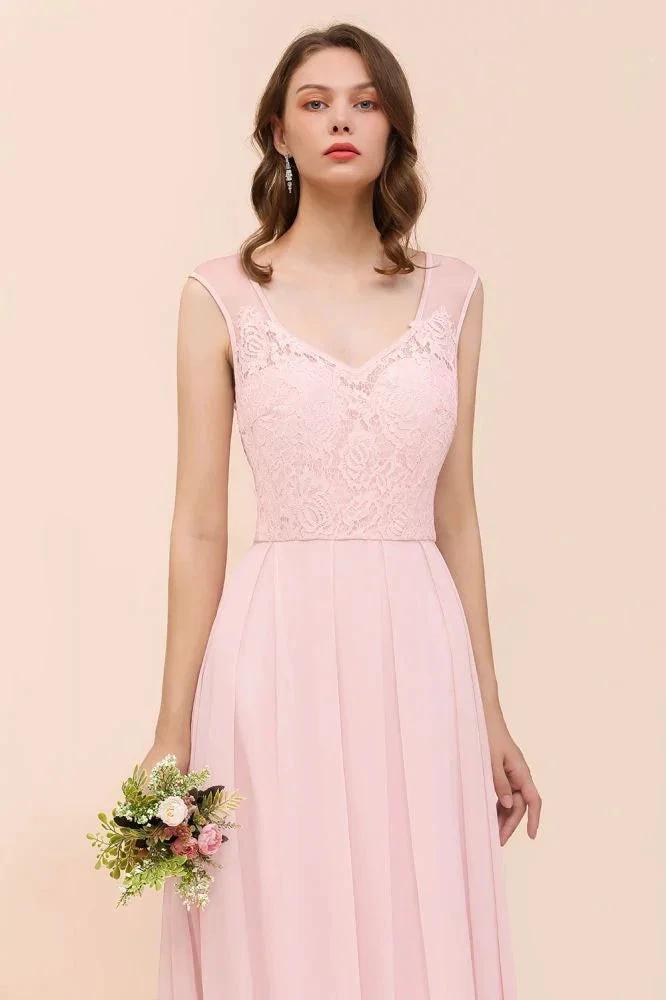 Floral Lace Bridesmaid Dress Pink A-line Wedding Party Dress - Image 7