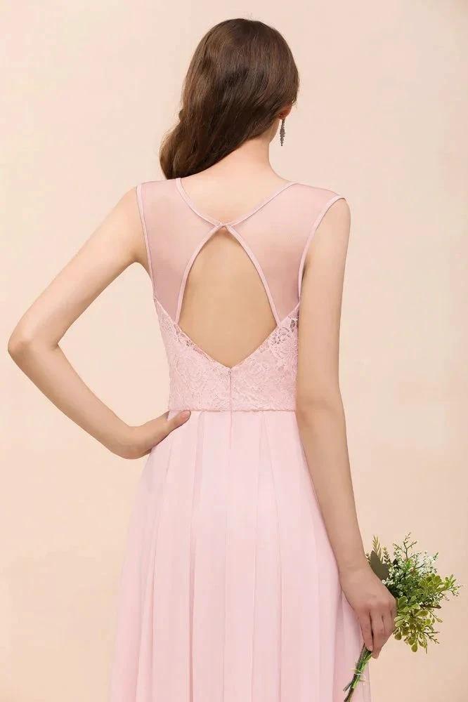Floral Lace Bridesmaid Dress Pink A-line Wedding Party Dress - Image 8