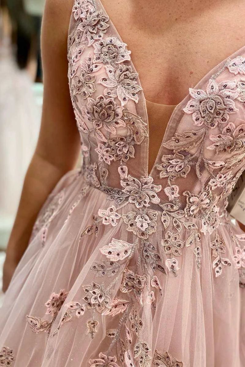 Artemis | Floral Lace Plunge V Backless A-Line Prom Gown - Image 2