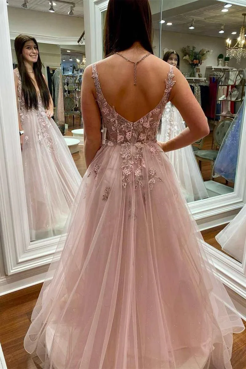 Artemis | Floral Lace Plunge V Backless A-Line Prom Gown - Image 3