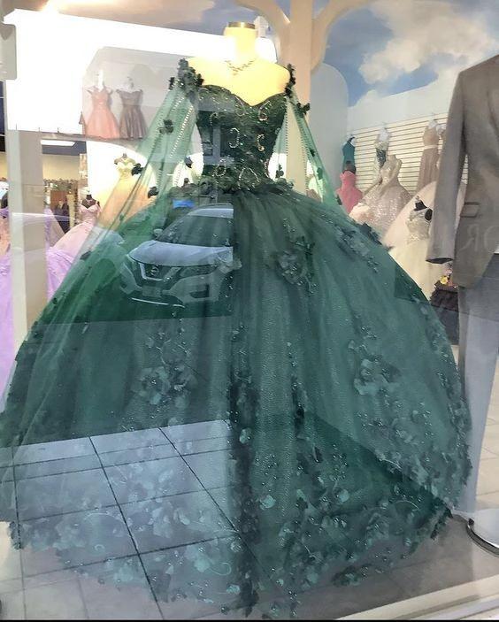 Floral off the shoulder emerald green quinceanera dress new arrival sweet 16 dress ball gown Y1226 - Image 2