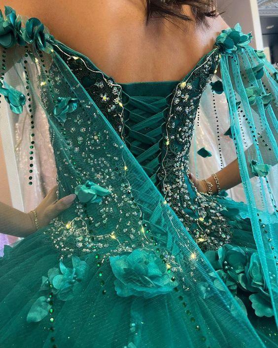 Floral off the shoulder emerald green quinceanera dress new arrival sweet 16 dress ball gown Y1226 - Image 4