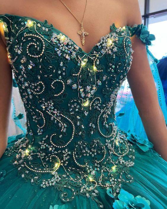 Floral off the shoulder emerald green quinceanera dress new arrival sweet 16 dress ball gown Y1226 - Image 5