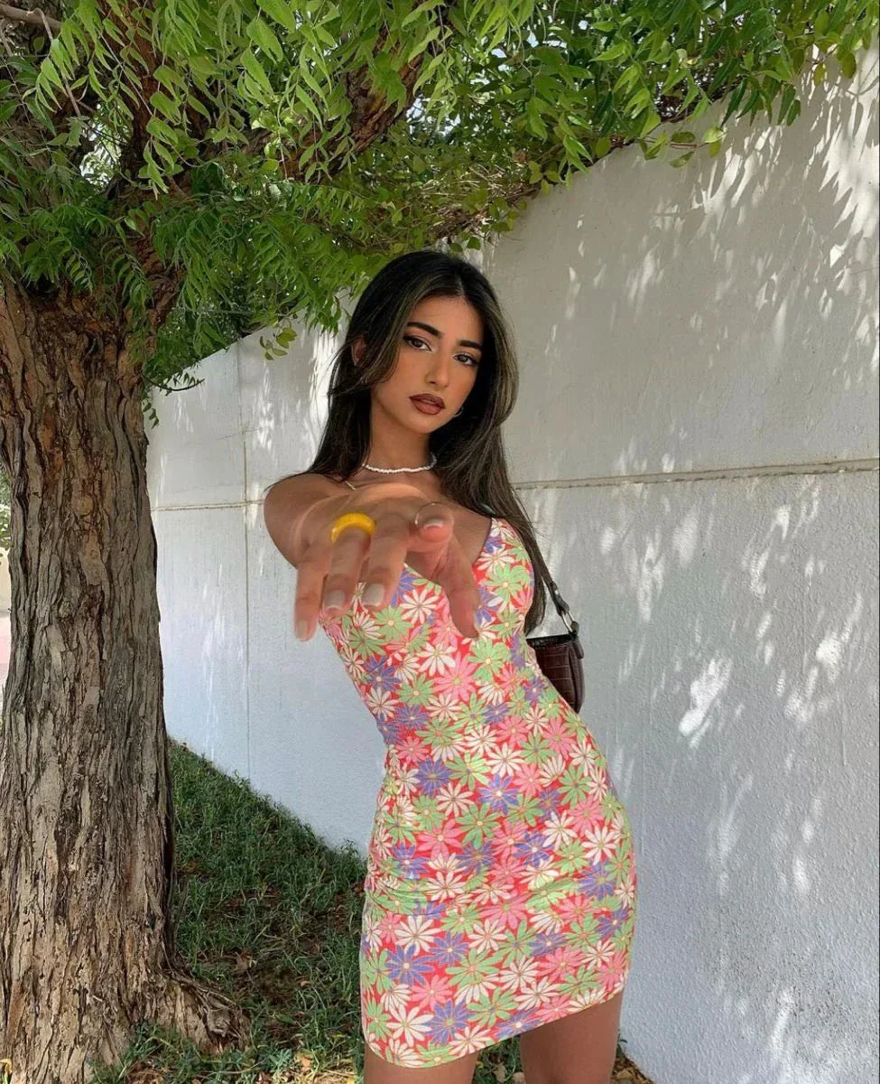 Floral Print Spaghetti Straps Mini Homecoming Dress Y2688 - Image 2