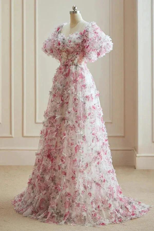 Flower Fairy White Fuchsia Multi-Colors Floral Prom Dresses PSK561 - Image 2