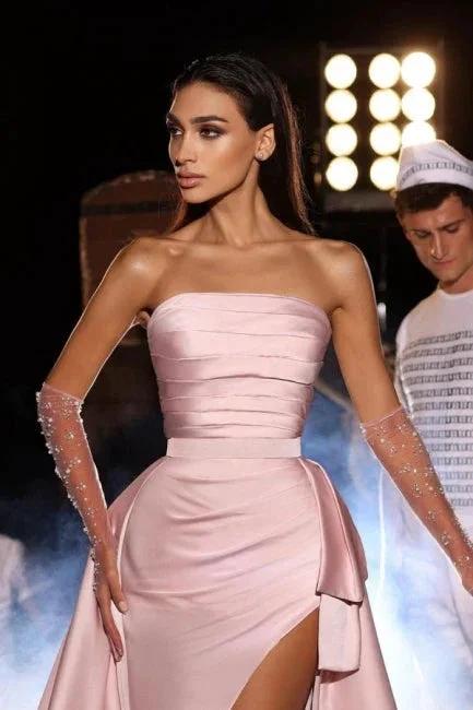 Flushing Pink Sweetheart Front Slit A-Line Satin Prom Dress with Sheen - Image 2