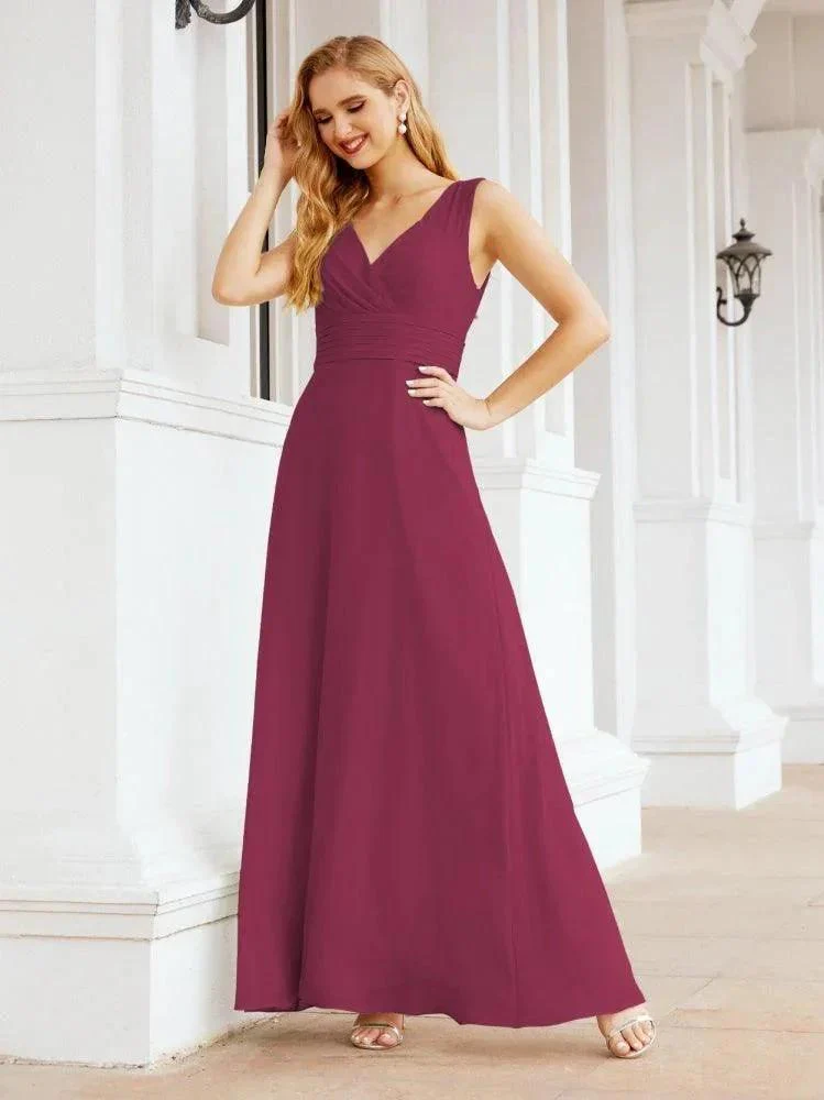 Formal Prom Gown Elegant V-Neck Sleeveless Bridesmaid Dresses for Wedding Party 28037 - Image 100