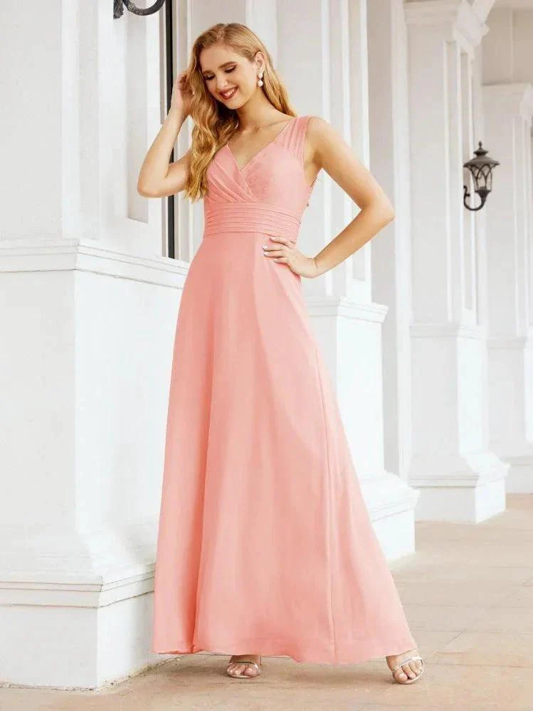 Formal Prom Gown Elegant V-Neck Sleeveless Bridesmaid Dresses for Wedding Party 28037 - Image 118