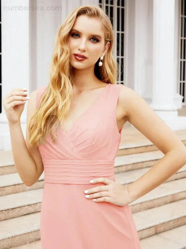 Formal Prom Gown Elegant V-Neck Sleeveless Bridesmaid Dresses for Wedding Party 28037 - Image 120