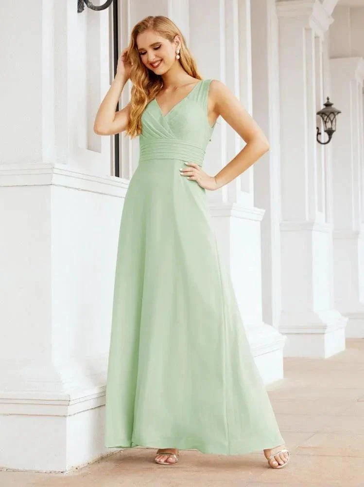 Formal Prom Gown Elegant V-Neck Sleeveless Bridesmaid Dresses for Wedding Party 28037 - Image 13