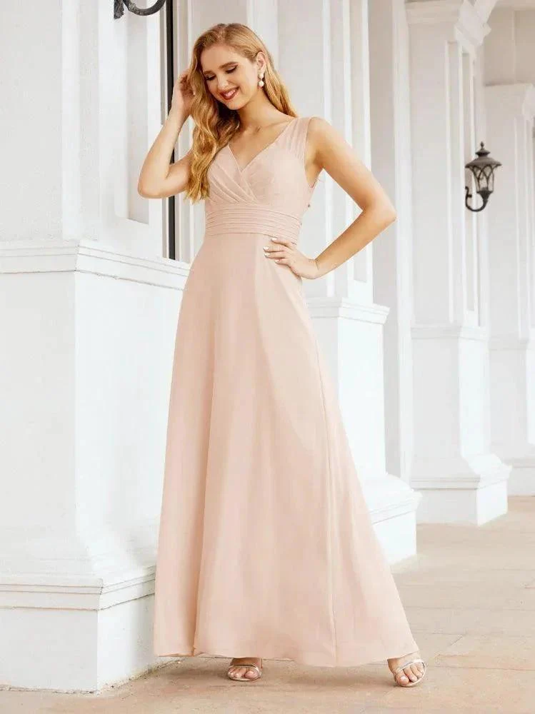 Formal Prom Gown Elegant V-Neck Sleeveless Bridesmaid Dresses for Wedding Party 28037 - Image 22