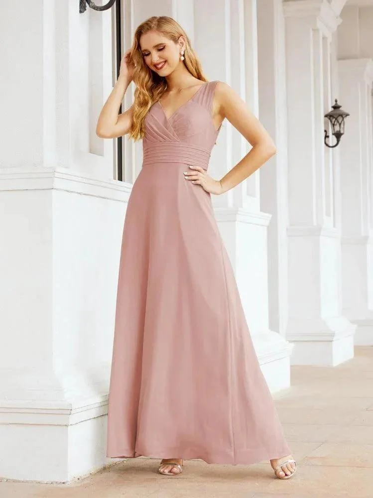 Formal Prom Gown Elegant V-Neck Sleeveless Bridesmaid Dresses for Wedding Party 28037 - Image 25