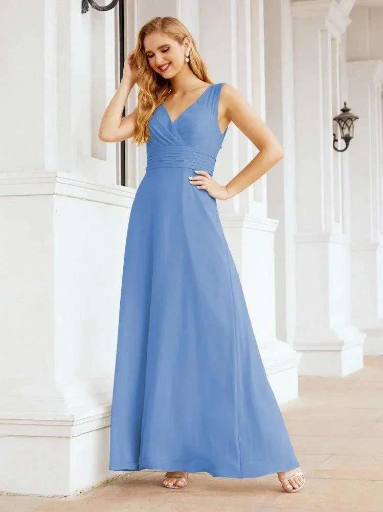 Formal Prom Gown Elegant V-Neck Sleeveless Bridesmaid Dresses for Wedding Party 28037 - Image 28