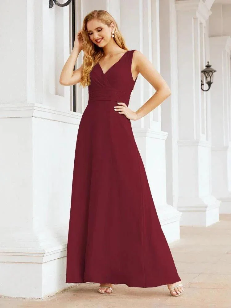 Formal Prom Gown Elegant V-Neck Sleeveless Bridesmaid Dresses for Wedding Party 28037 - Image 34