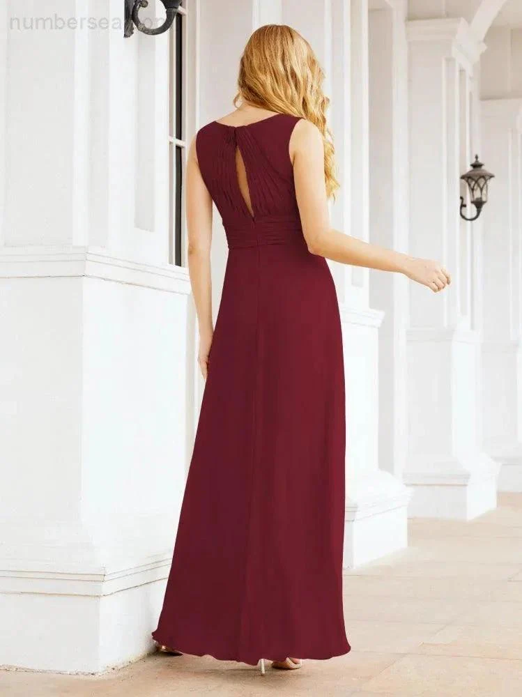 Formal Prom Gown Elegant V-Neck Sleeveless Bridesmaid Dresses for Wedding Party 28037 - Image 35
