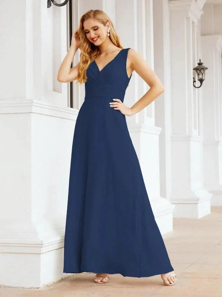 Formal Prom Gown Elegant V-Neck Sleeveless Bridesmaid Dresses for Wedding Party 28037 - Image 37
