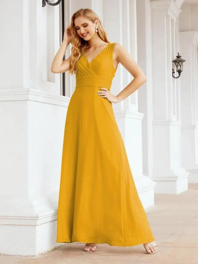 Formal Prom Gown Elegant V-Neck Sleeveless Bridesmaid Dresses for Wedding Party 28037 - Image 4