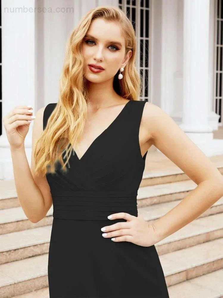 Formal Prom Gown Elegant V-Neck Sleeveless Bridesmaid Dresses for Wedding Party 28037 - Image 45