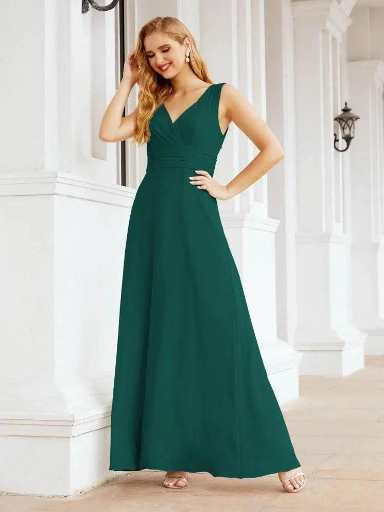 Formal Prom Gown Elegant V-Neck Sleeveless Bridesmaid Dresses for Wedding Party 28037 - Image 49