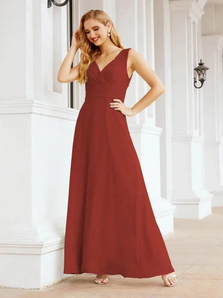 Formal Prom Gown Elegant V-Neck Sleeveless Bridesmaid Dresses for Wedding Party 28037 - Image 55