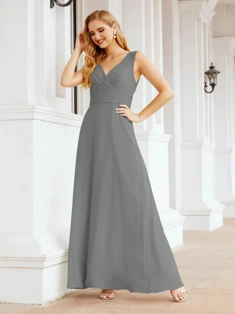 Formal Prom Gown Elegant V-Neck Sleeveless Bridesmaid Dresses for Wedding Party 28037 - Image 58