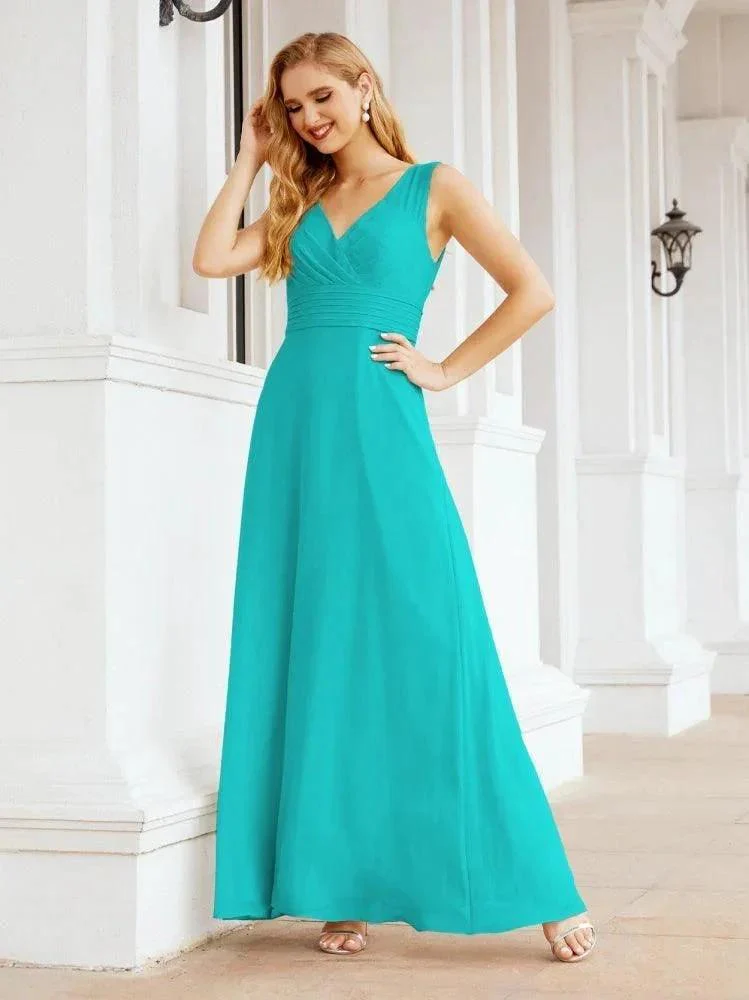 Formal Prom Gown Elegant V-Neck Sleeveless Bridesmaid Dresses for Wedding Party 28037 - Image 67