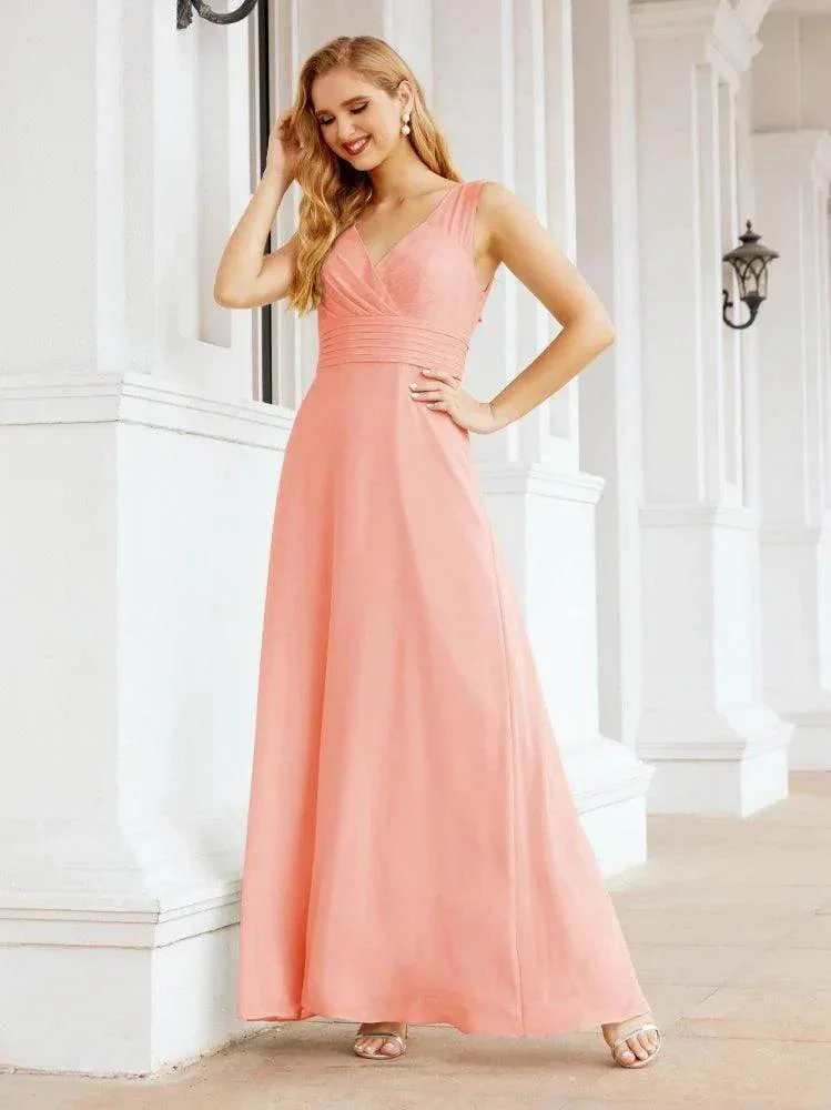 Formal Prom Gown Elegant V-Neck Sleeveless Bridesmaid Dresses for Wedding Party 28037 - Image 85