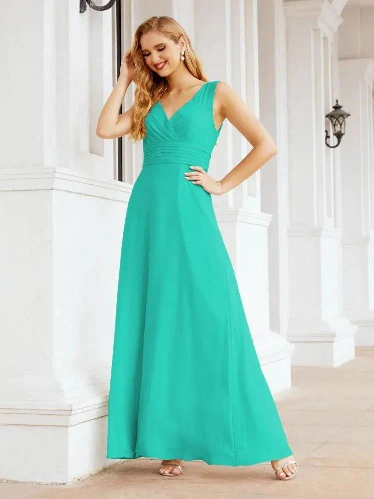 Formal Prom Gown Elegant V-Neck Sleeveless Bridesmaid Dresses for Wedding Party 28037 - Image 94