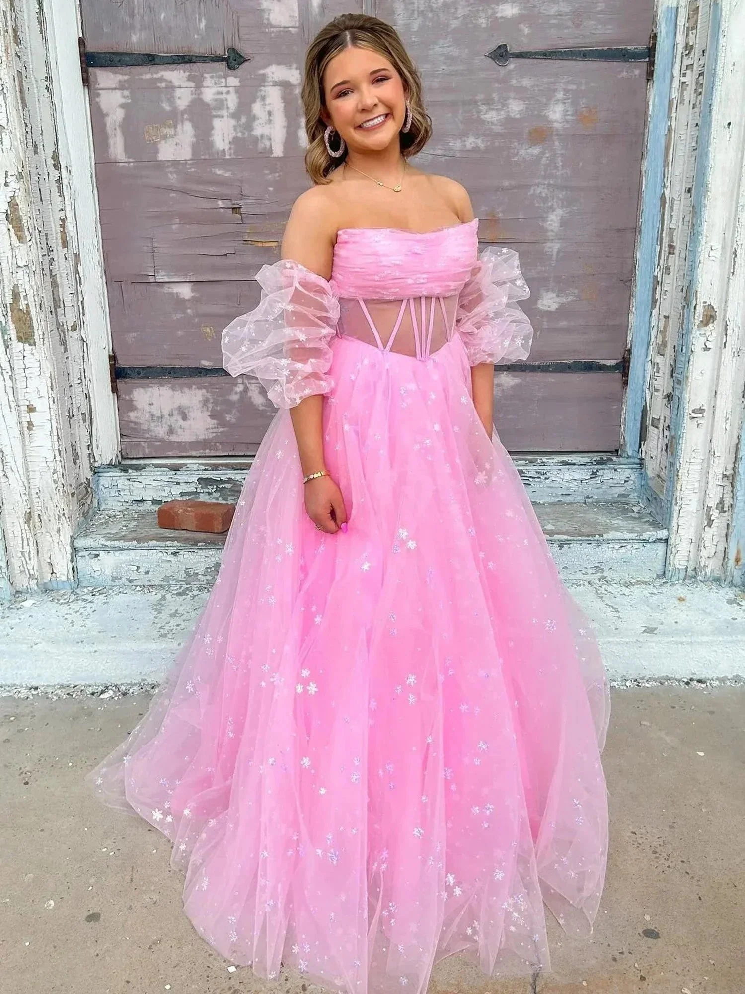 Francis | Aqua Blue Strapless A Line Tulle Starry Long Prom Dress - Image 6