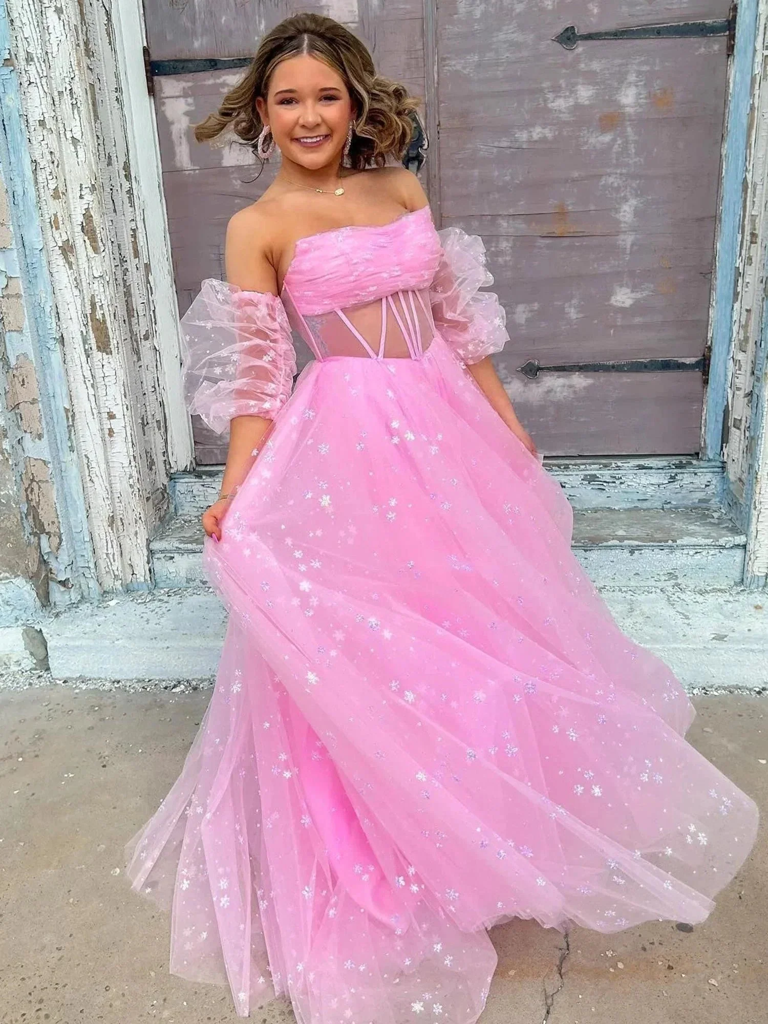 Francis | Aqua Blue Strapless A Line Tulle Starry Long Prom Dress - Image 7