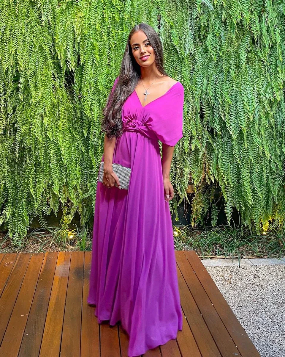 Fuchsia A-line Evening Dress Fuchsia Wedding Guest Outfit Y5058 - Image 2