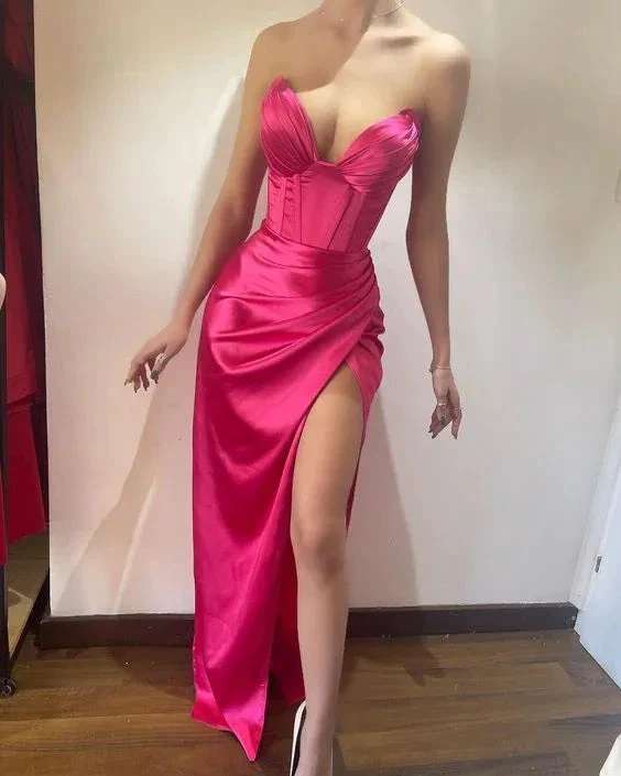 Fuchsia Formal Evening Dresses for Women High Slit Long Wedding Guest Dress Y3091 - Image 2