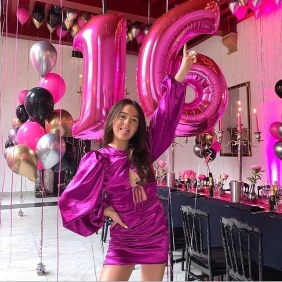 Fuchsia Long Sleeves Homecoming Dress 16th Birthday Outfit Dress Y6990 - Image 2
