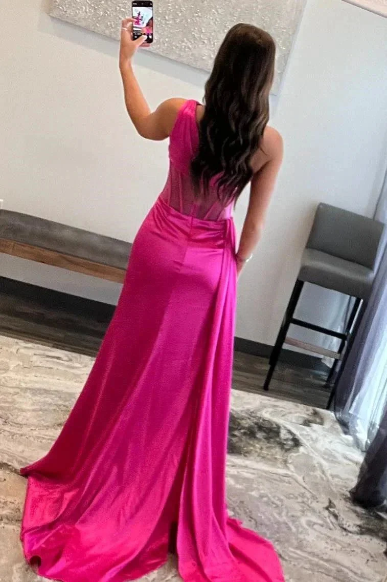 Valerie |Sheath One Shoulder Pleated Satin Long Prom Dress - Image 2
