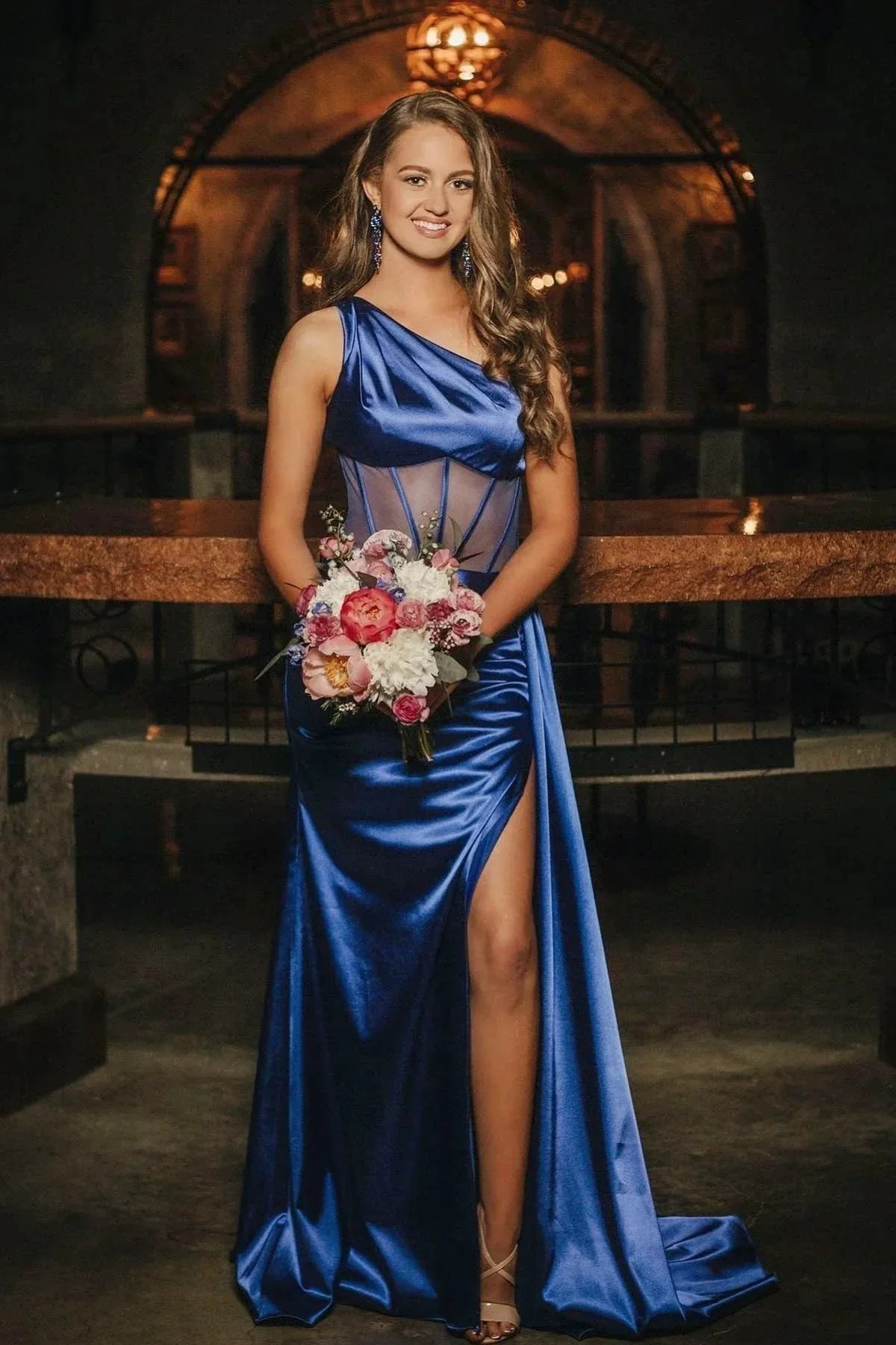 Valerie |Sheath One Shoulder Pleated Satin Long Prom Dress - Image 5