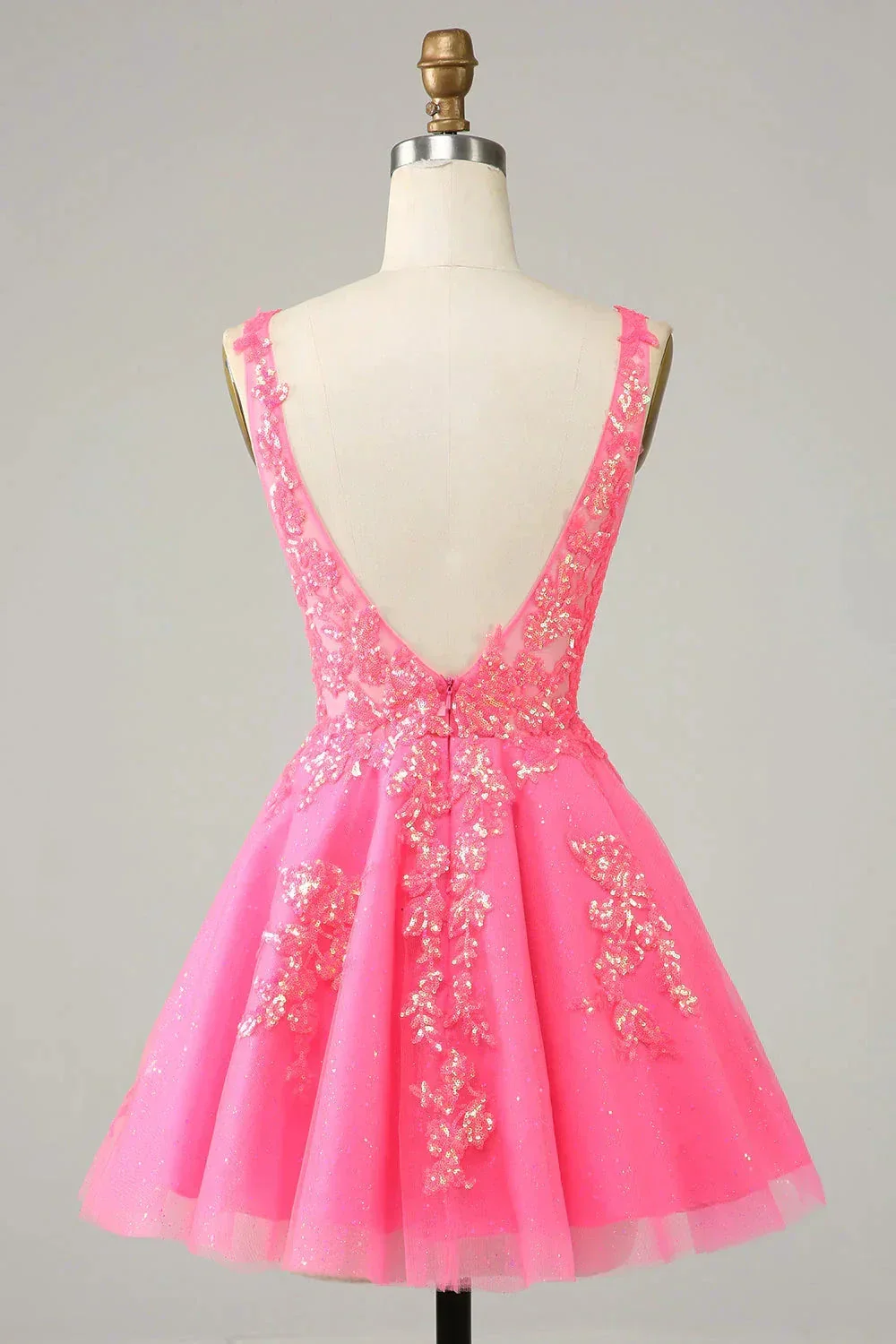 Fuchsia Sequined V Neck Backless Short Homecoming Dress Y4093 - Image 2