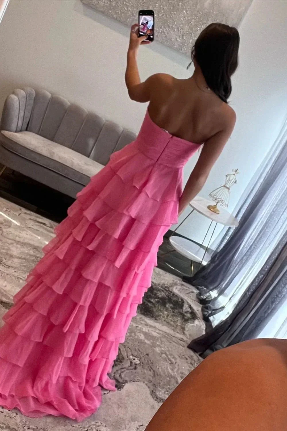 Sweetheart A-Line Chiffon Tiered Long Prom Dress with Slit - Image 2