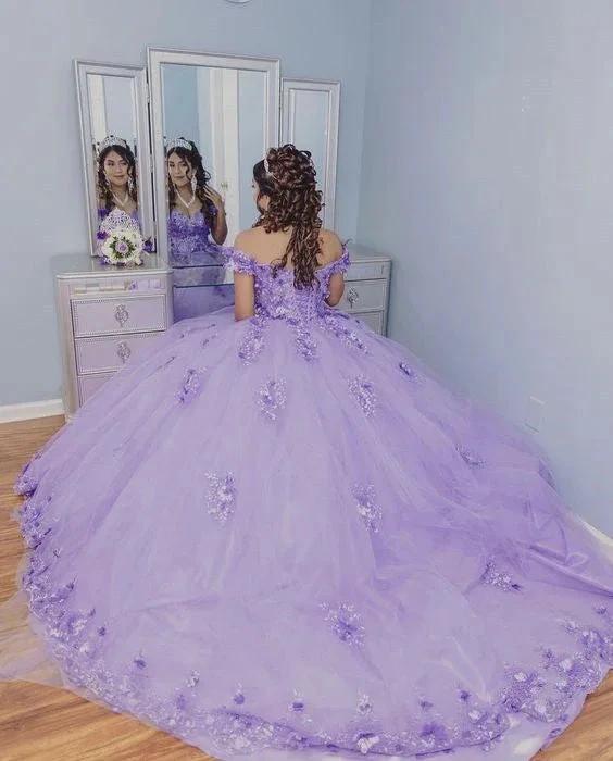 Generous Off The Shoulder Lavender Appliques Ball Gown,Quinceanera Dress Y1079 - Image 2